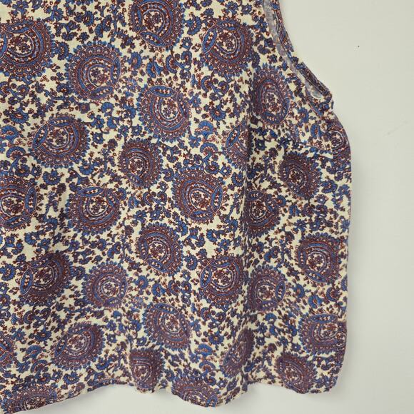 J. Crew Top Size S Fleur Sleeveless Paisley Floral Ruffle Neck Blouse Linen Prep - Picture 4 of 7